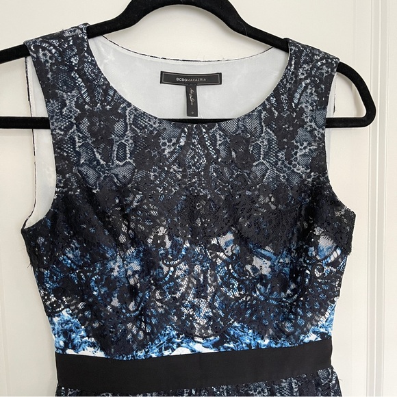 BCBG Makenna Sleeveless Black & Blue Lace Dress - Picture 3 of 5